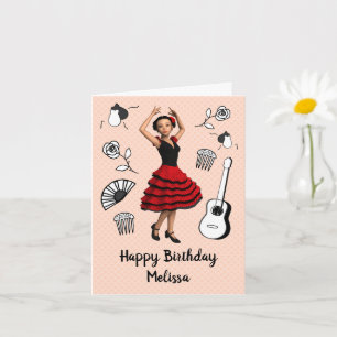 Flamenco Theme - Cute Dancer Doll Birthday eller n Kort