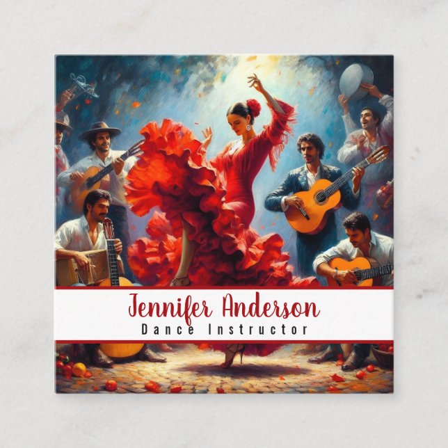 Flamencobands dansinstruktör fyrkantigt visitkort (Framsida)