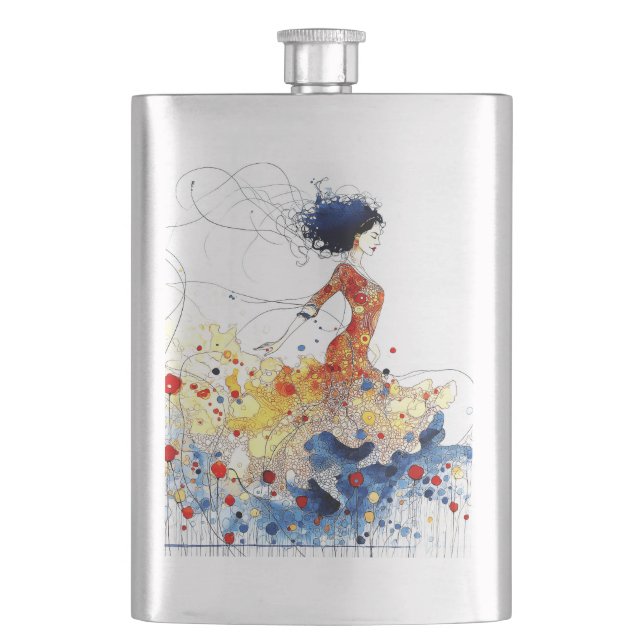 Flamencodansare i flödande mångfärgad rörelse #1 fickplunta (Framsidan)