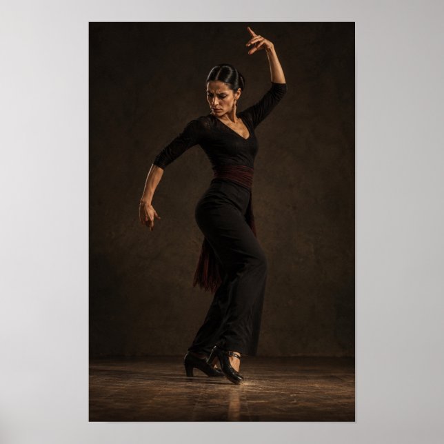 Flamencodansare i svart dramatisk dans väggkonst (Framsidan)