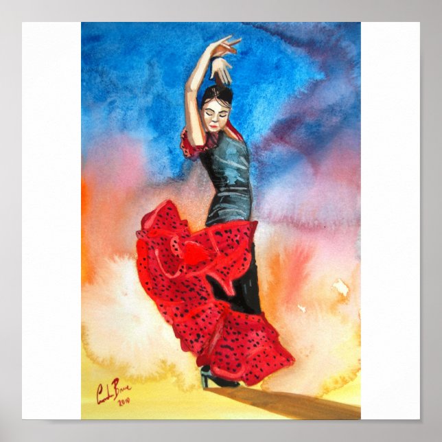 flamencodansare, vattenfärg poster (Framsidan)
