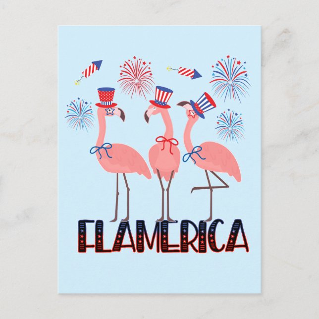 Flamerica 4:e juli Flamingo Älskare Självständighe Vykort (Framsida)