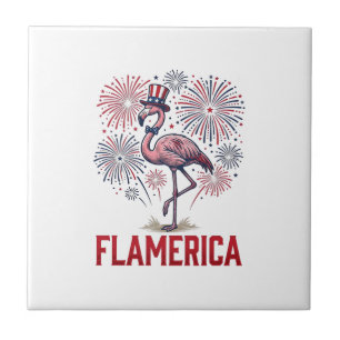 Flamerica Flamingo Patriotisk Vintage T-Shirt Desi Kakelplatta
