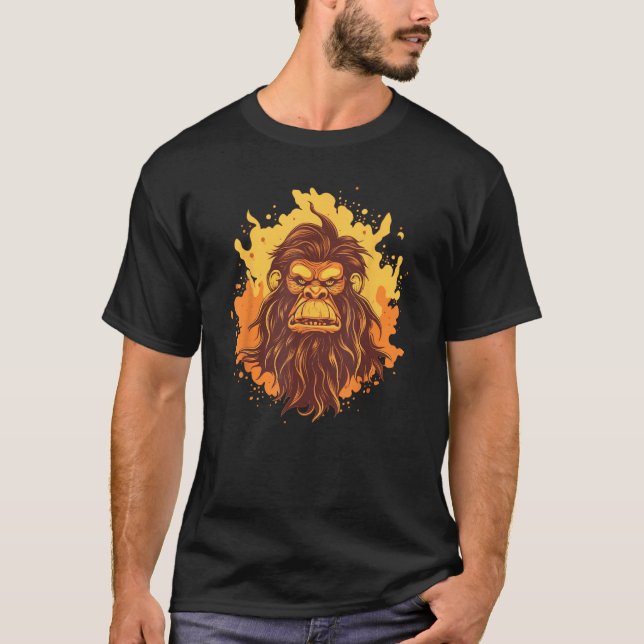 Flames med Neanderthaler för Monkey Ansikte T Shirt (Framsida)