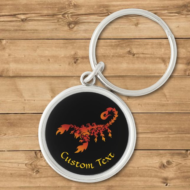 Flames Scorpion Keychain Rund Silverfärgad Nyckelring (Skapare uppladdad)