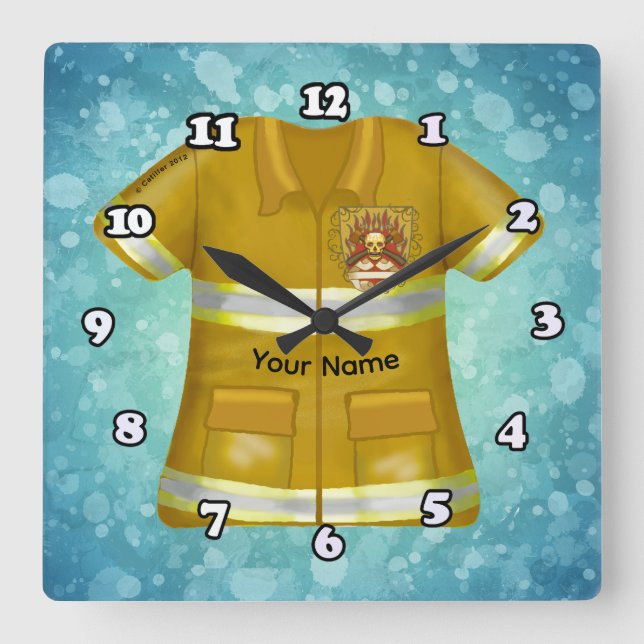 Flames Shield Firefighter Fyrkantig Klocka (Framsida)