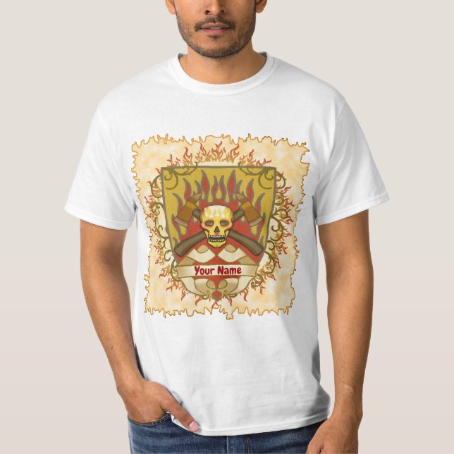 Flames Shield Firefighter T Shirt (Framsida)