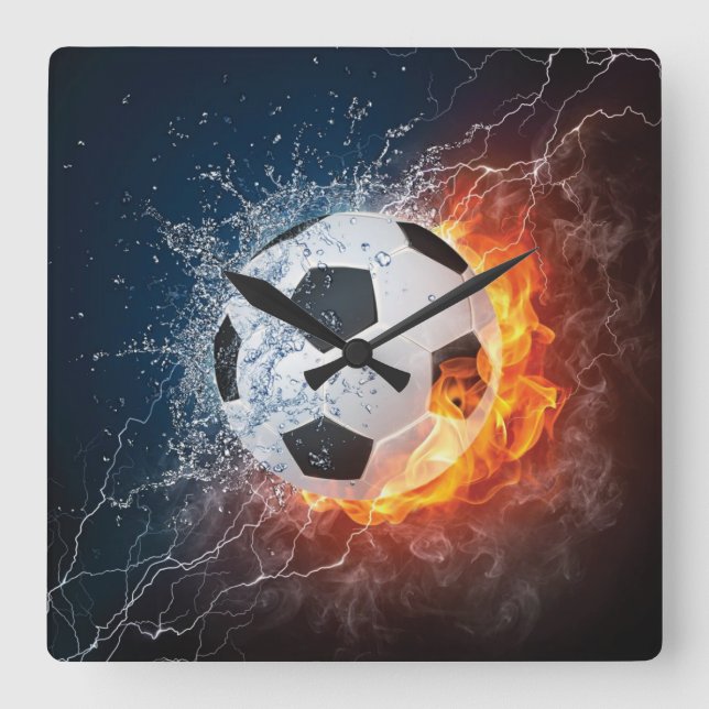 Flamfotboll/Fotboll i fotboll/Fotboll i Dekorativ  Fyrkantig Klocka (Framsida)