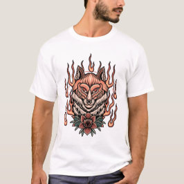 Flamfox med ro tatuering t shirt