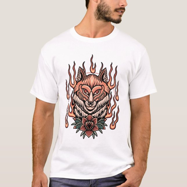 Flamfox med ro tatuering t shirt (Framsida)