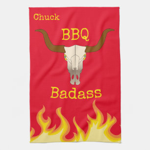 Flamfyllning av kullskullens BBQ-badass Kökshandduk