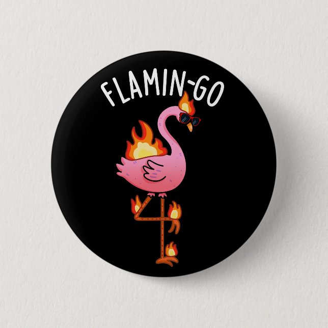 Flamin-go Funny Flamingo Pun Mörk BG Knapp (Framsida)