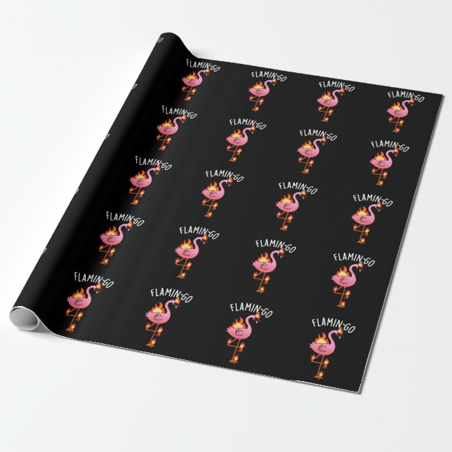 Flamin-go Funny Flamingo Pun Mörk BG Presentpapper (Utrullad)
