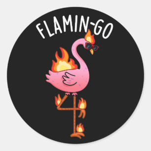Flamin-go Funny Flamingo Pun Mörk BG Runt Klistermärke