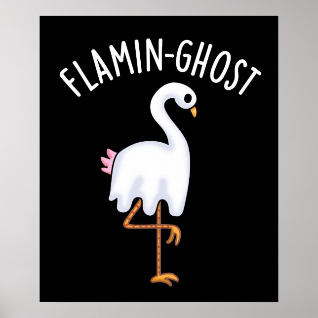 Flamin-spökfunny Flamingo Ghost Pun Mörk BG Poster (Framsidan)