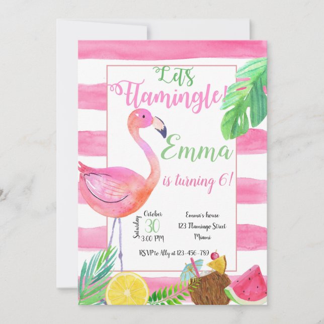 Flaminfo Birthday Invitation, Flamingo Invitation Inbjudningar (Framsida)