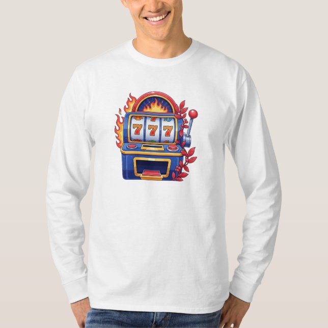 Flaming 777 Jackpot Retro Kasinodesign T Shirt (Framsida)