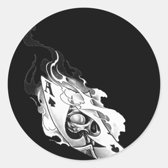Flaming Ace Skull Runt Klistermärke (Framsida)