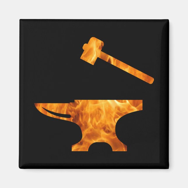 Flaming Anvil & Hammer Blacksmith Metalworking Magnet (Framsidan)
