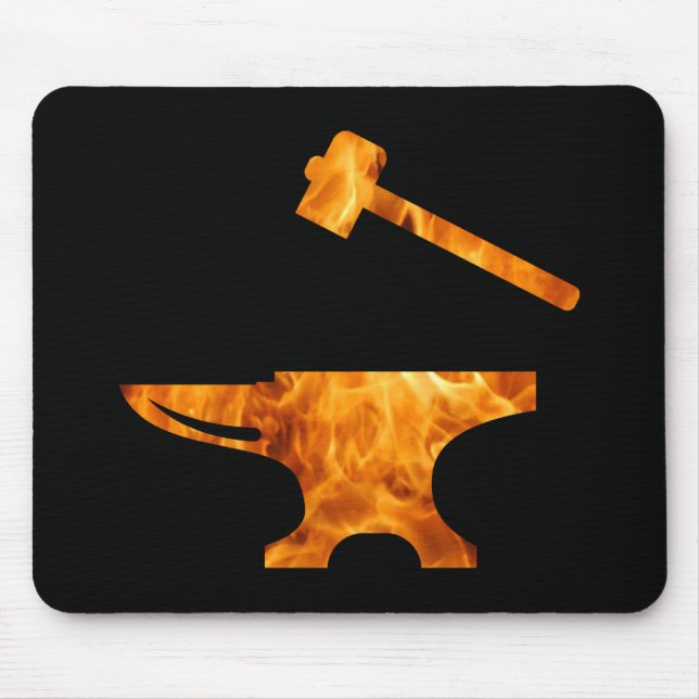Flaming Anvil & Hammer Blacksmith Metalworking Musmatta (Framsidan)