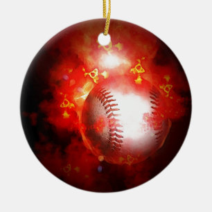 Flaming Baseball Julgransprydnad Keramik