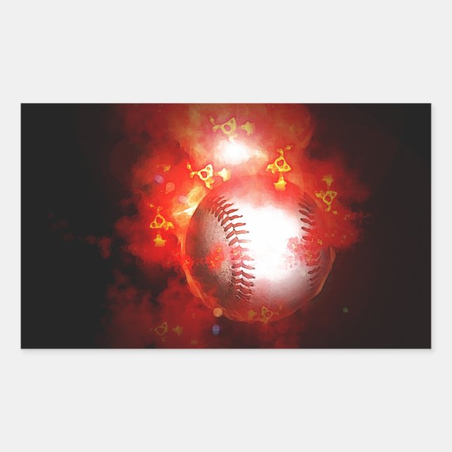 Flaming Baseball Rektangulärt Klistermärke (Framsida)