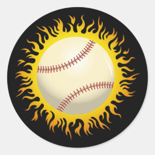 Flaming Baseball Runt Klistermärke