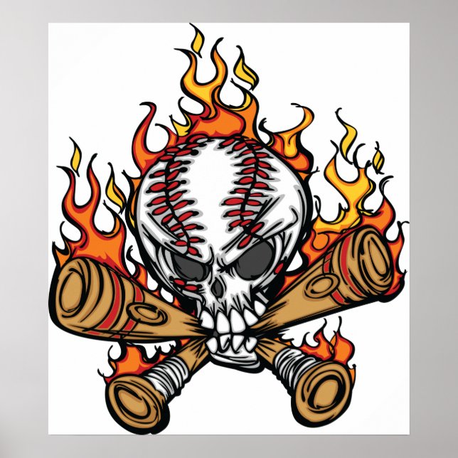 Flaming Baseball Skull Poster (Framsidan)