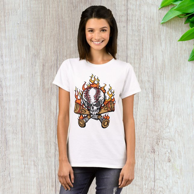 Flaming Baseball Skull T Shirt (Skapare uppladdad)