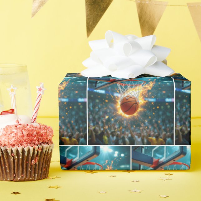 Flaming Basketball Shooting Into the Net Presentpapper (Födelsedagsfest)