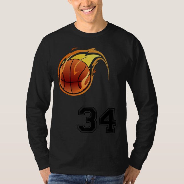 Flaming Basketball with Number 34 on the Front and T Shirt (Framsida)