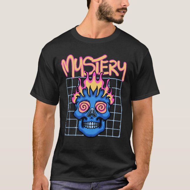 Flaming Blue Skull streetwear T Shirt (Framsida)