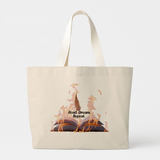 Flaming Book Jumbo Tote Bag - Read Dream Repeat  Tygkasse (Baksida)