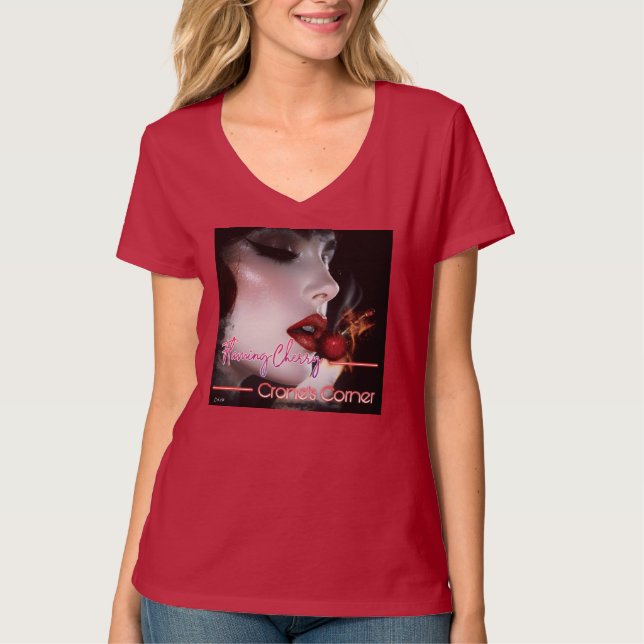 Flaming Cherry Crones Corner T Shirt (Framsida)