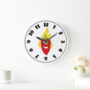 Flaming Chili Pepper Clock Stor Klocka