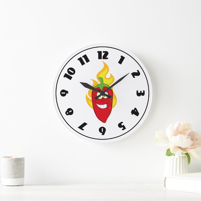 Flaming Chili Pepper Clock Stor Klocka (Skapare uppladdad)
