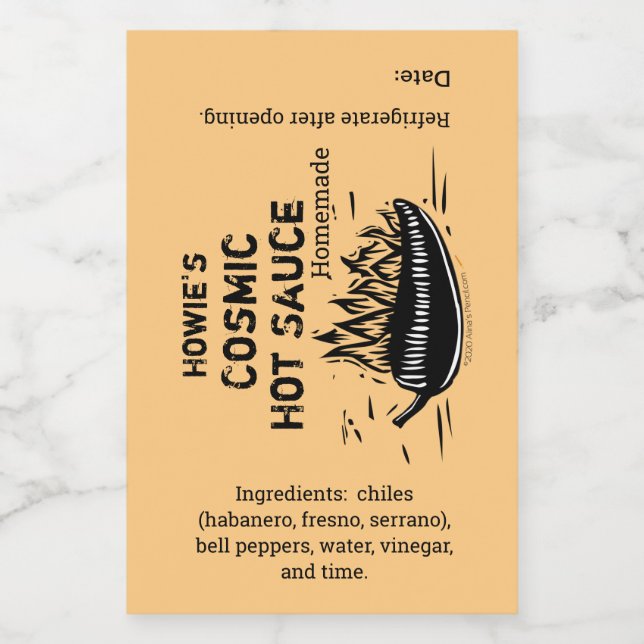 Flaming Chili Pepper Homemade Hett Sauce Anpassnin Vinetikett (Enkel etikett)