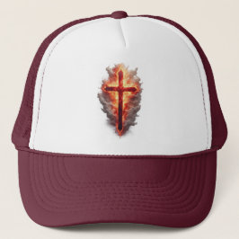  Flaming Christian Cross Trucker Hat Keps