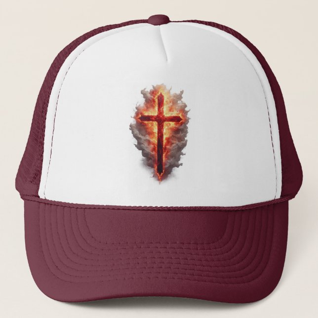  Flaming Christian Cross Trucker Hat Keps (Framsida)