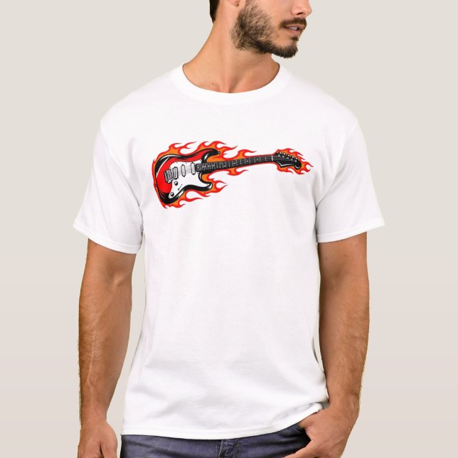 Flaming Electric Guitar T-Shirt | Rock Music Flame (Framsida)