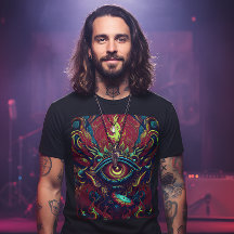 Flaming Eye Visionär Konst Psykedelisk T-Shirt
