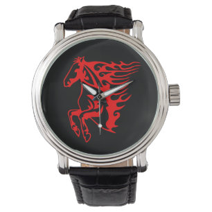 Flaming Fire Red Bronco Mustang Vild Horse Armbandsur