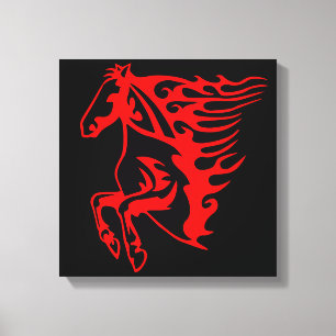Flaming Fire Red Bronco Mustang Vild Horse Canvastryck