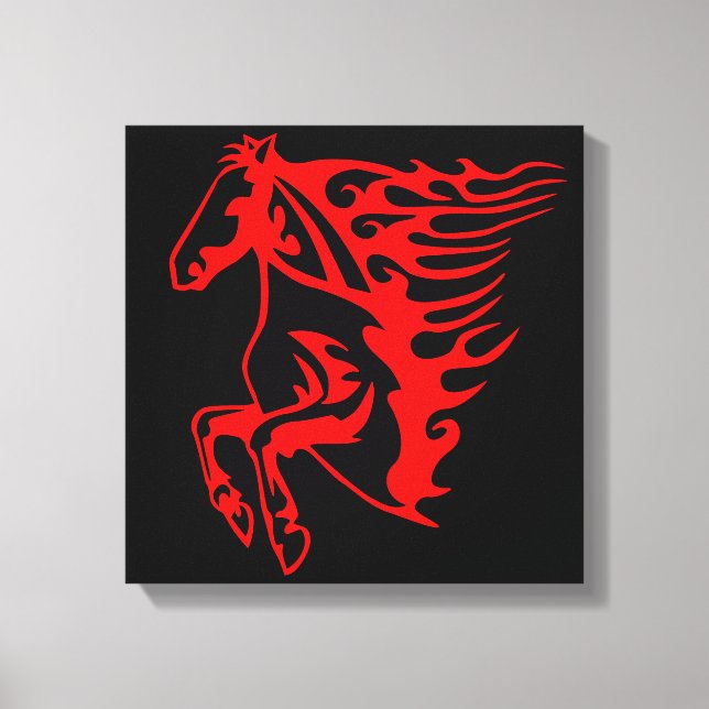 Flaming Fire Red Bronco Mustang Vild Horse Canvastryck (Framsida)