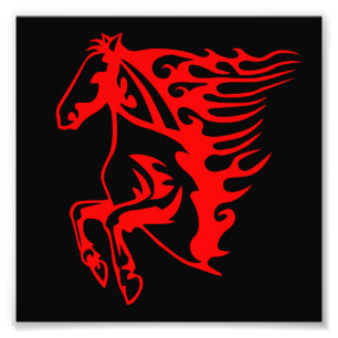 Flaming Fire Red Bronco Mustang Vild Horse Fototryck