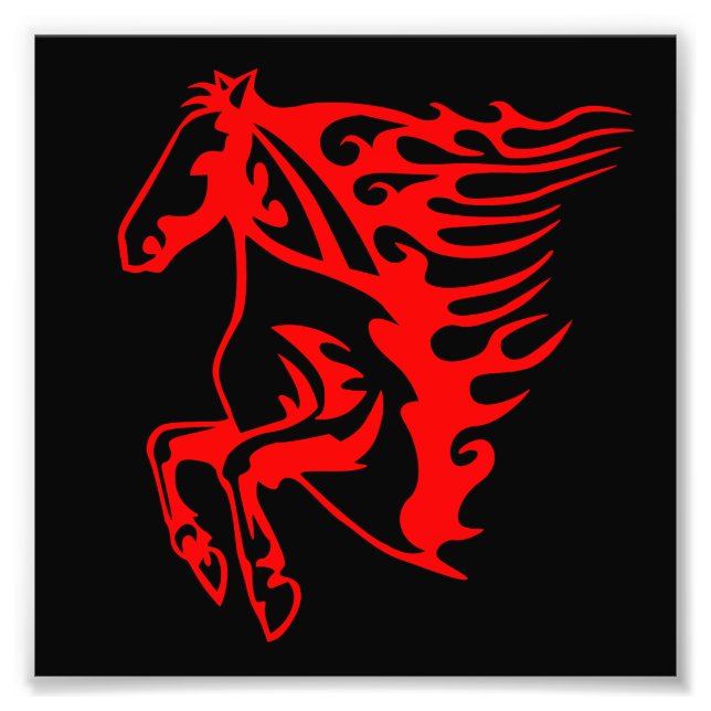 Flaming Fire Red Bronco Mustang Vild Horse Fototryck (Framsidan)