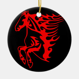 Flaming Fire Red Bronco Mustang Vild Horse Julgransprydnad Keramik