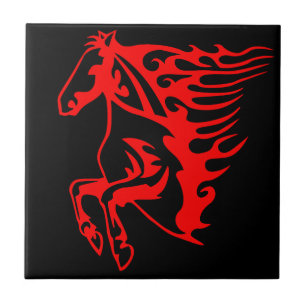 Flaming Fire Red Bronco Mustang Vild Horse Kakelplatta