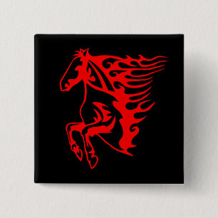 Flaming Fire Red Bronco Mustang Vild Horse Knapp