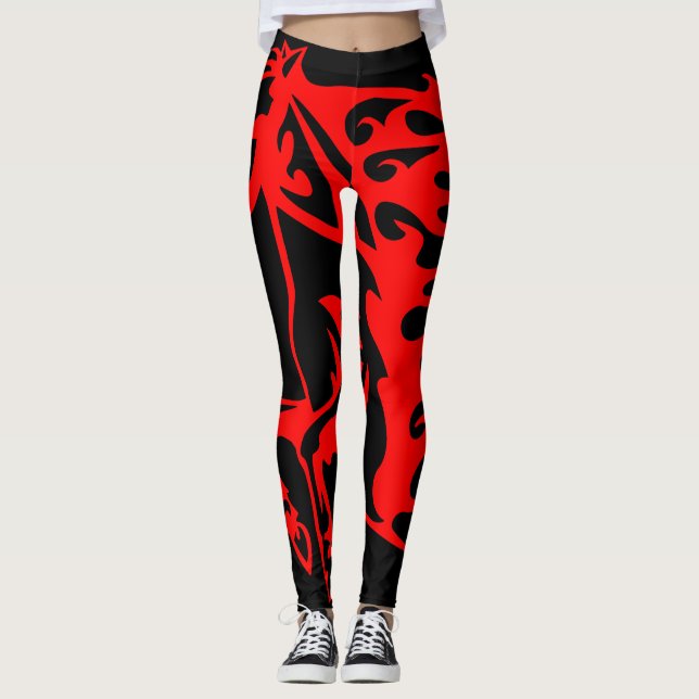Flaming Fire Red Bronco Mustang Vild Horse Leggings (Framsida)